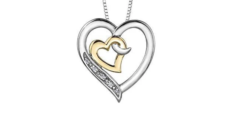 pearl stud earrings classic .02CT Diamond Double Heart Sterling Silver Necklace: Two Tone pearl stud earrings classic .02CT Diamond Double Heart Sterling Silver Necklace: Two Tone