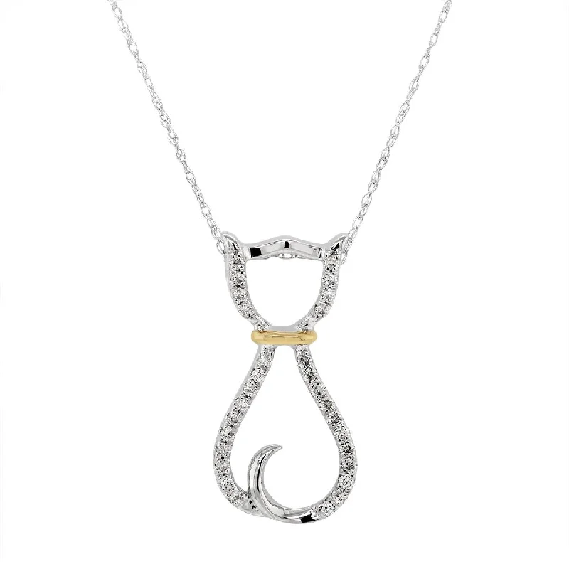 delicate gold band ring TWO-TONE GOLD CAT PENDANT SET WITH DIAMONDS, 1/5 CT TW
