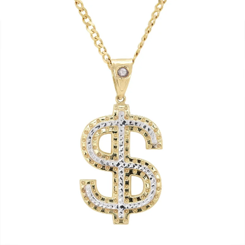 black spinel ring men TWO-TONE GOLD MONEY SIGN CHARM WITH A CUBIC ZIRCONIA