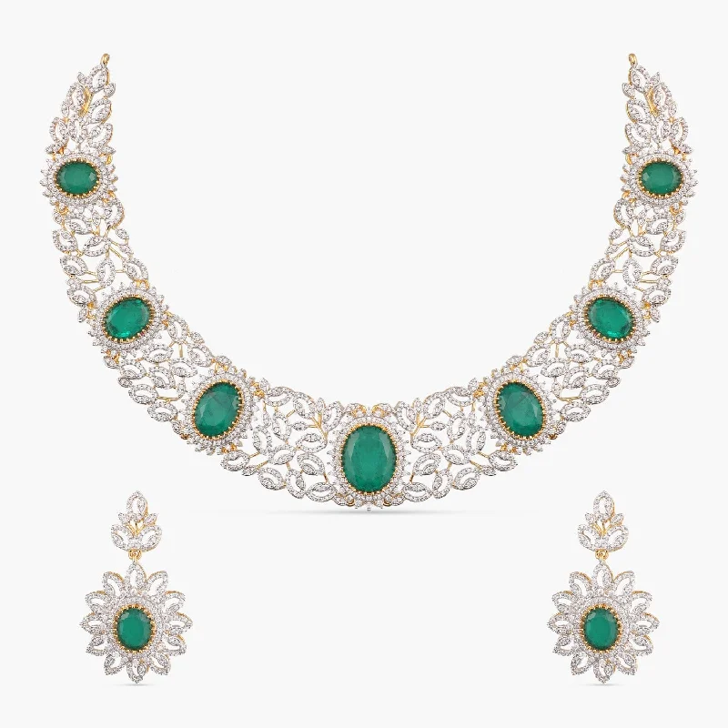 cubic zirconia stud earrings classic Urvi Modern CZ Silver Necklace Set