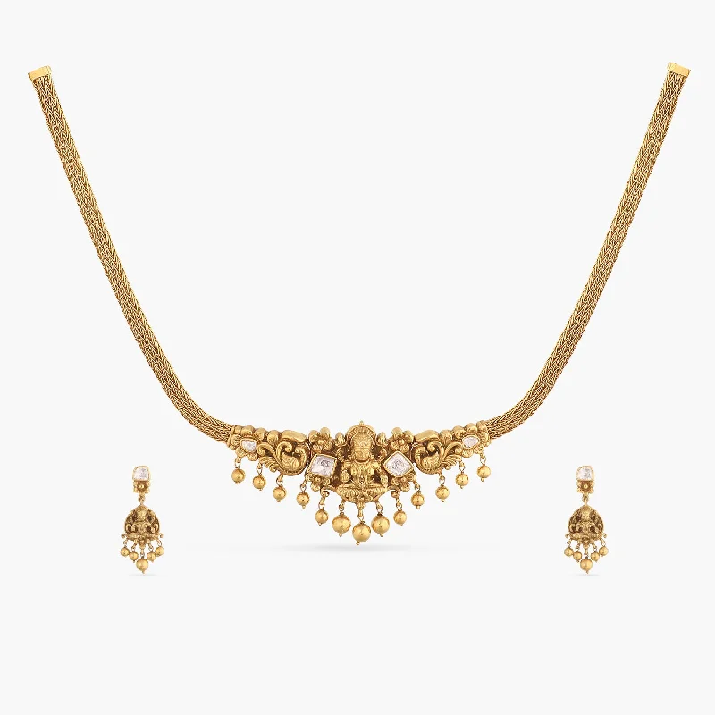 hypoallergenic earrings for sensitive ears Vasvi Nakshi Silver Choker Set