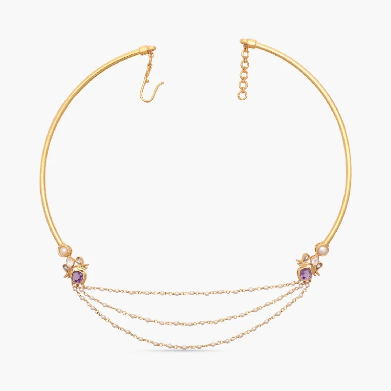 rose gold bezel ring Vibha Gold Plated Gemstone and Pearl chain Hasli