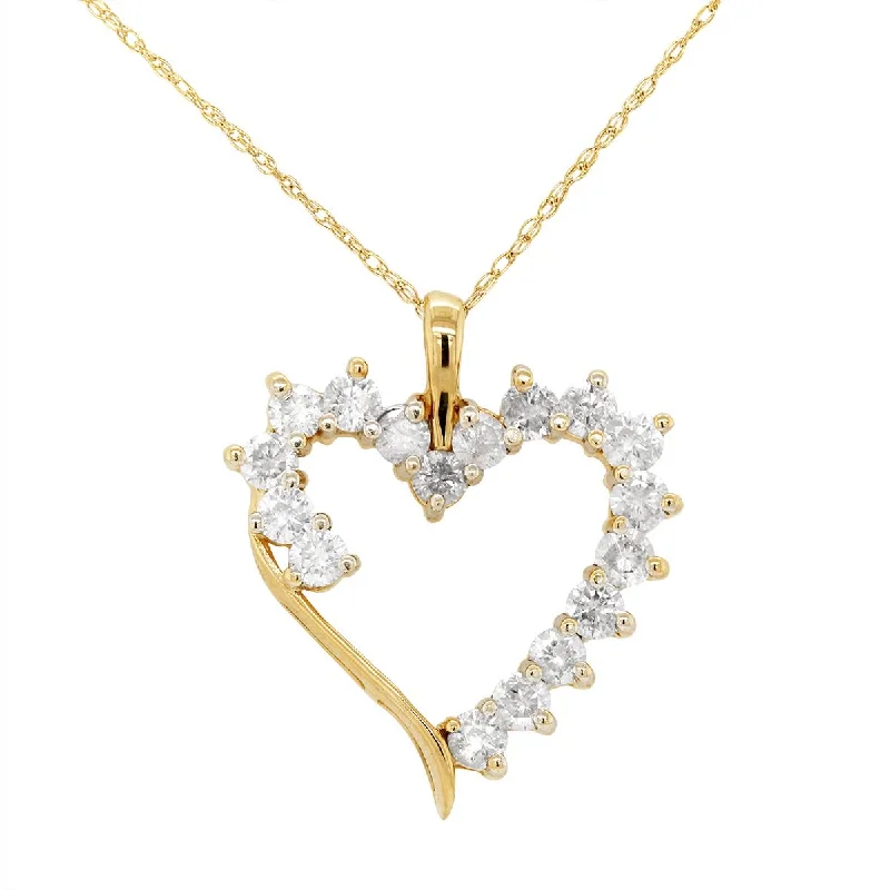 modern infinity signet ring VINTAGE YELLOW GOLD HEART PENDANT WITH DIAMONDS, 1.00 CT TW