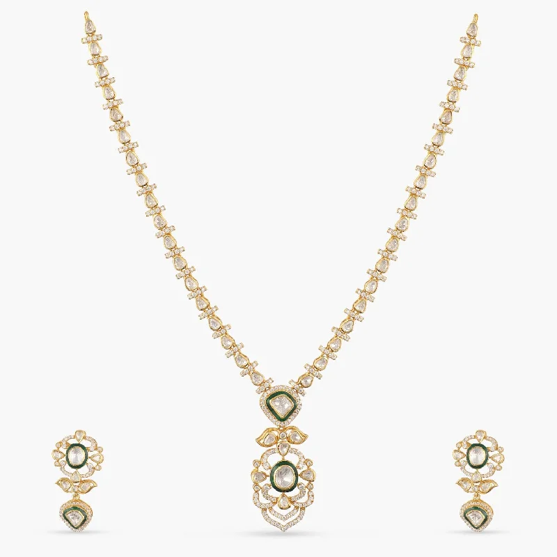 sapphire engagement ring halo Vrinda Moissanite Silver Necklace Set