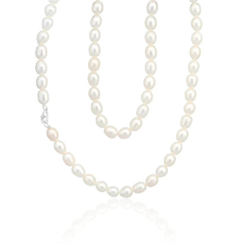 custom silver charm bracelet White 6-7mm Freshwater Pearl 45cm Necklace with Sterling Silver Clasp