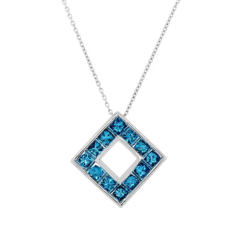 birthstone charm bracelet for mom WHITE GOLD AND BLUE DIAMOND SQUARE PENDANT NECKLACE, 1.10 CT TW birthstone charm bracelet for mom WHITE GOLD AND BLUE DIAMOND SQUARE PENDANT NECKLACE, 1.10 CT TW