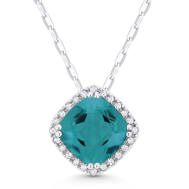 WHITE GOLD AND LAB GROWN PARAIBA NECKLACE, .07 CT TW