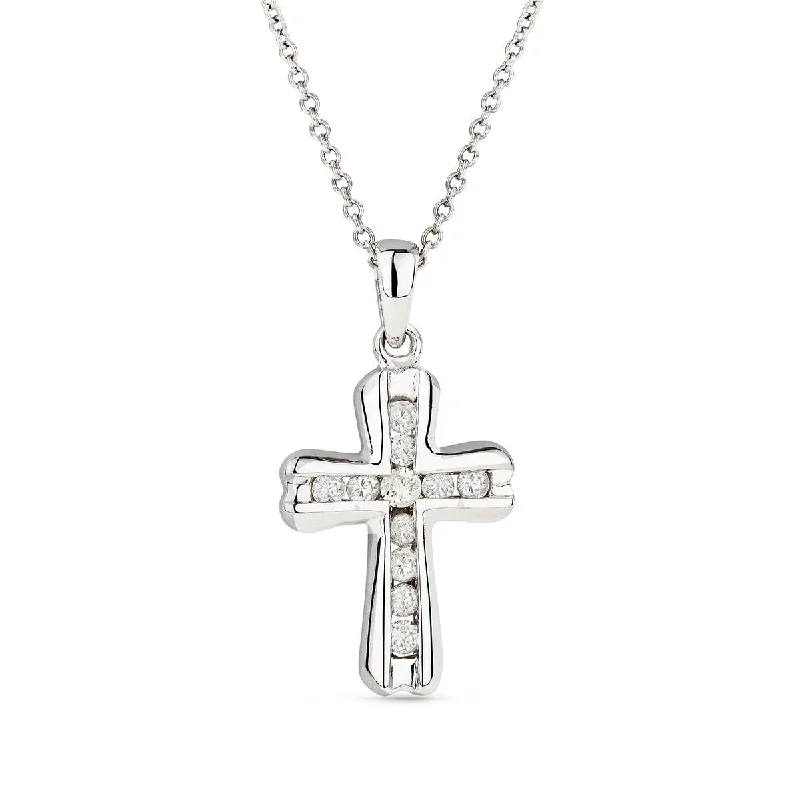 braided gold chain bracelet WHITE GOLD CROSS PENDANT WITH DIAMONDS, .15 CT TW
