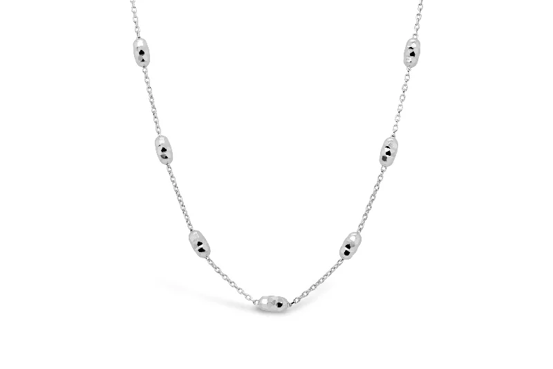 delicate chain necklace gold White Gold Diamond Cut Beaded Necklace