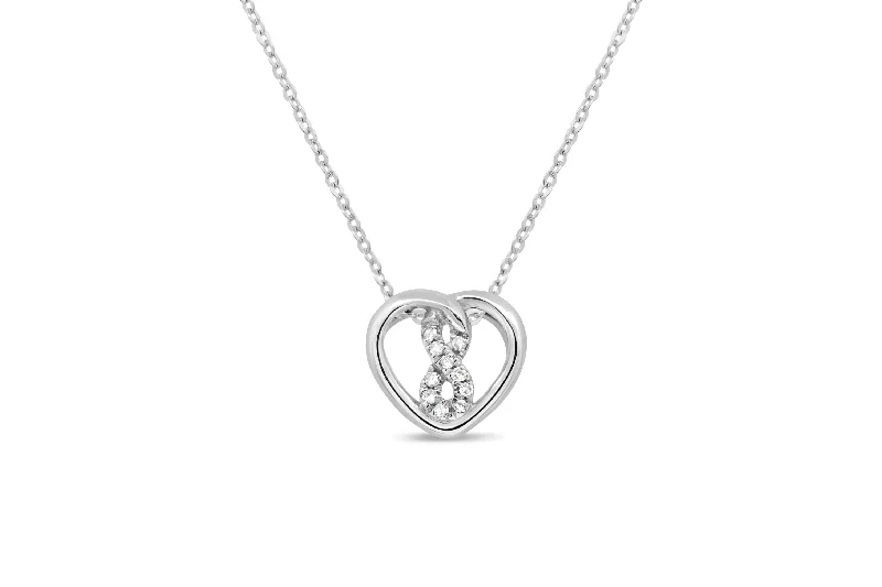 silver wave ring dainty White Gold & Diamond Infinity Heart Necklace