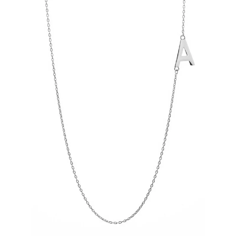 celestial sun and moon earrings White Gold Initial Side Necklace (Available in Other Letters)