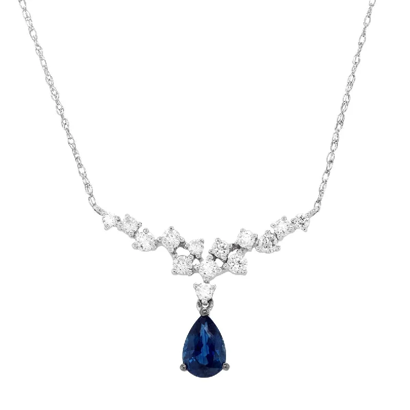 delicate chain necklace gold WHITE GOLD NECKLACE WTH DIAMOND AND PEAR SHAPED SAPPHIRE, .28 CT TW delicate chain necklace gold WHITE GOLD NECKLACE WTH DIAMOND AND PEAR SHAPED SAPPHIRE, .28 CT TW