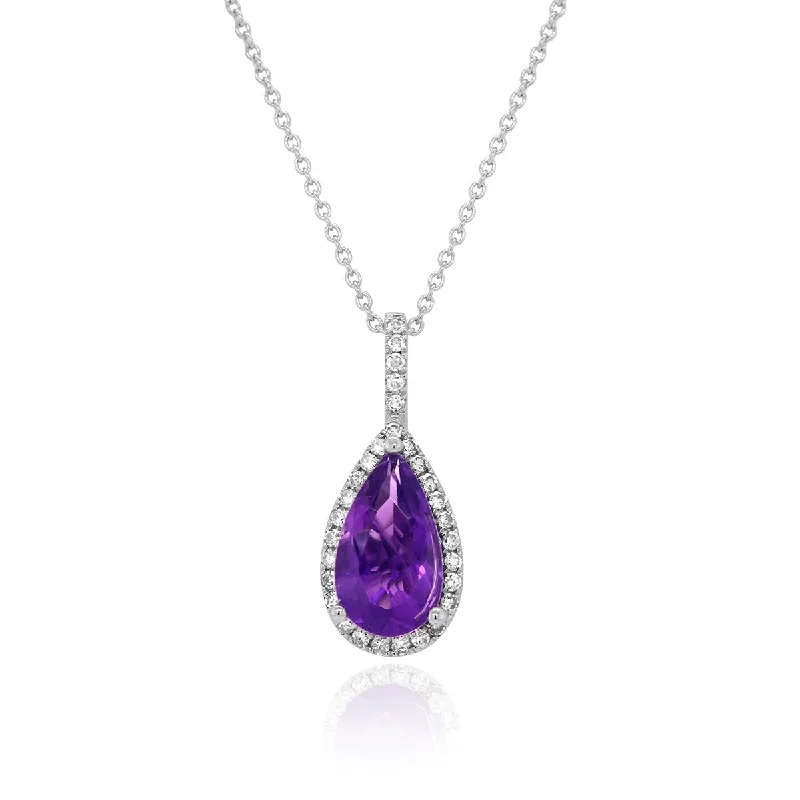 vintage-style floral brooch WHITE GOLD PEAR SHAPED AMETHYST PENDANT NECKLACE, .08 CT TW vintage-style floral brooch WHITE GOLD PEAR SHAPED AMETHYST PENDANT NECKLACE, .08 CT TW
