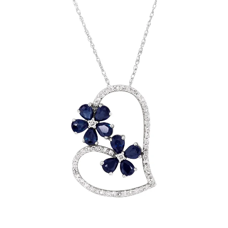 chunky silver hoop earrings WHITE GOLD SAPPHIRE AND DIAMOND FLORAL HEART PENDANT, .27 CT TW chunky silver hoop earrings WHITE GOLD SAPPHIRE AND DIAMOND FLORAL HEART PENDANT, .27 CT TW