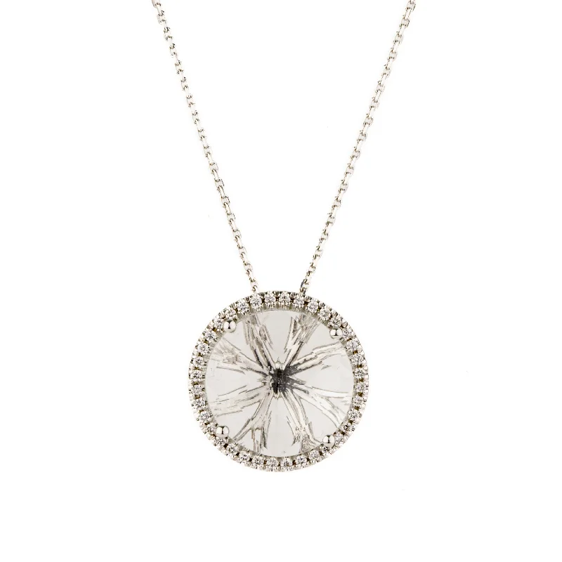 engraved pendant necklace White Topaz Diamond Bezel Round Necklace