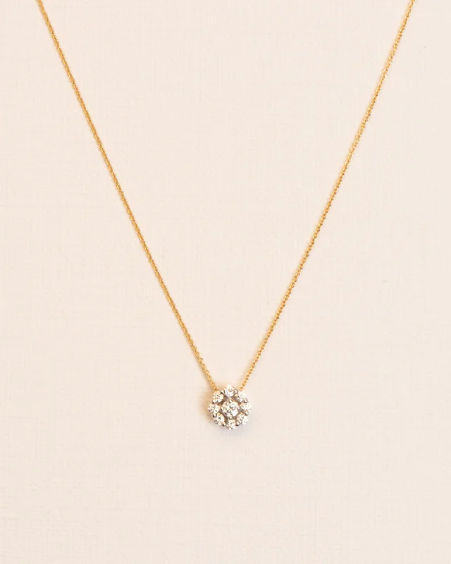 handmade silk thread earrings 18K Gold flower Necklace w. White Diamonds