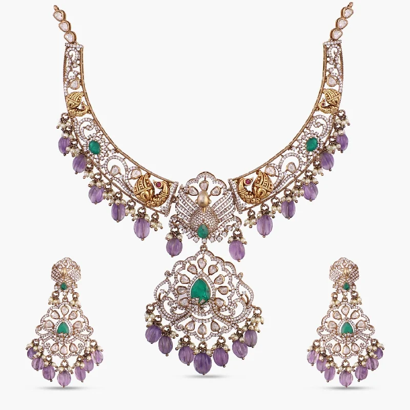 minimalist gemstone stud earrings Yasmin Moissanite Silver Hasli Necklace Set