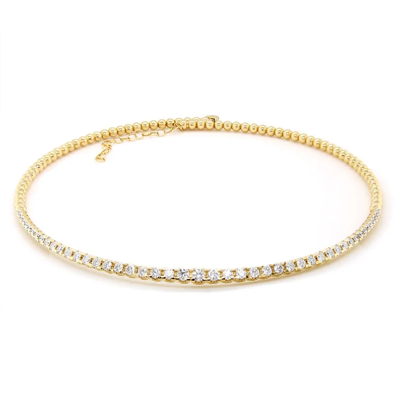 YELLOW GOLD ADJUSTABLE DIAMOND TENNIS NECKLACE CHOKER, 2.55 CT TW