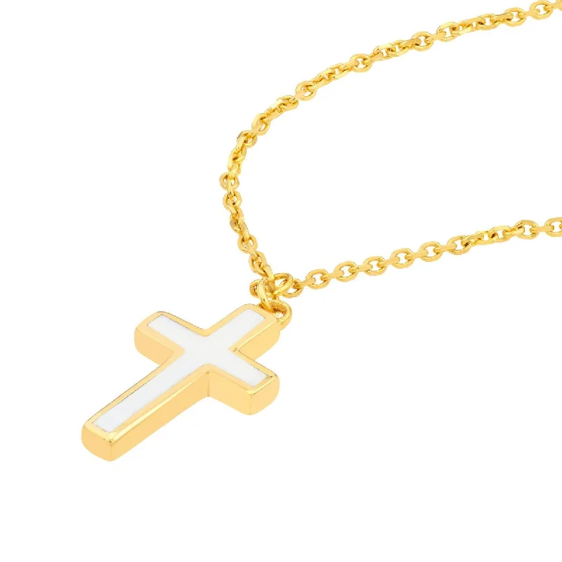 minimalist chain anklet gold YELLOW GOLD AND WHITE ENAMEL CROSS PENDANT NECKLACE