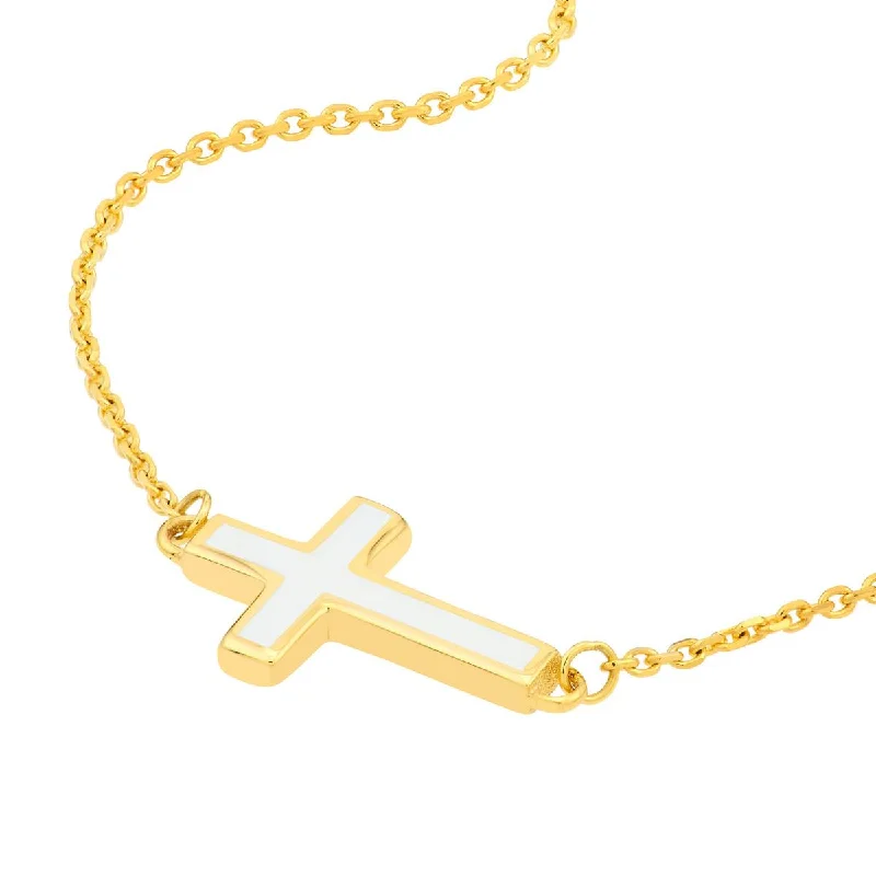 dainty gold anchor bracelet YELLOW GOLD AND WHITE ENAMEL SIDEWAYS CROSS PENDANT NECKLACE dainty gold anchor bracelet YELLOW GOLD AND WHITE ENAMEL SIDEWAYS CROSS PENDANT NECKLACE