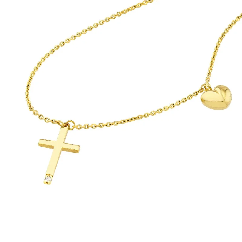rose gold bezel ring YELLOW GOLD CROSS AND HEART NECKLACE, .005 CT TW