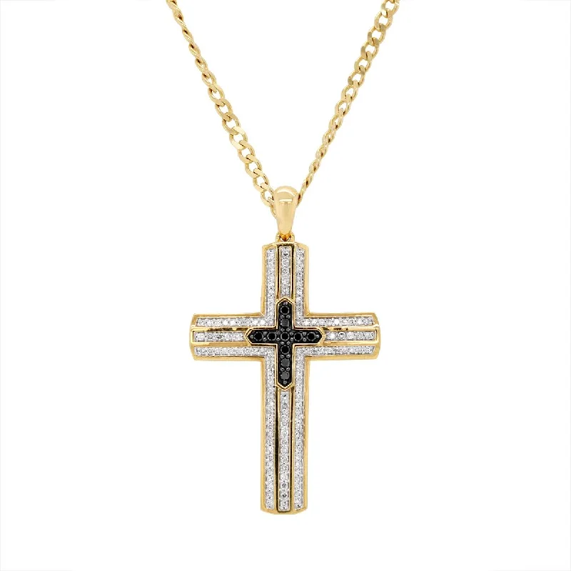 celestial sun charm anklet YELLOW GOLD CROSS NECKLACE WITH BLACK AND WHITE DIAMONDS, .70 CT TW celestial sun charm anklet YELLOW GOLD CROSS NECKLACE WITH BLACK AND WHITE DIAMONDS, .70 CT TW