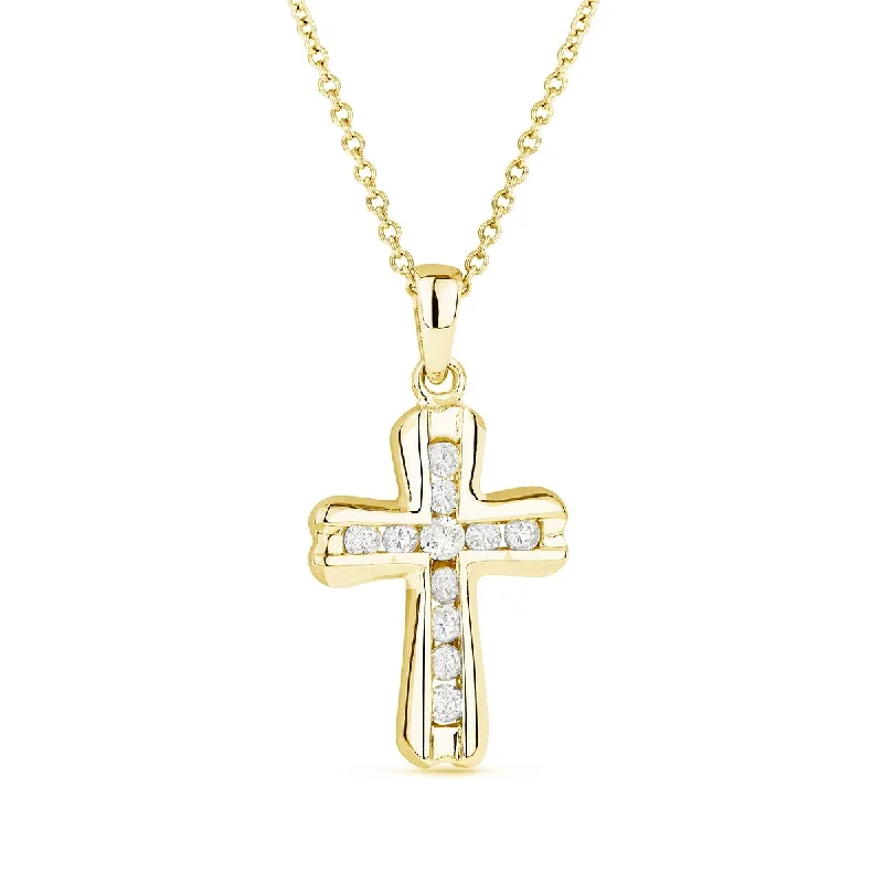 YELLOW GOLD CROSS PENDANT NECKLACE WITH DIAMONDS, .15 CT TW