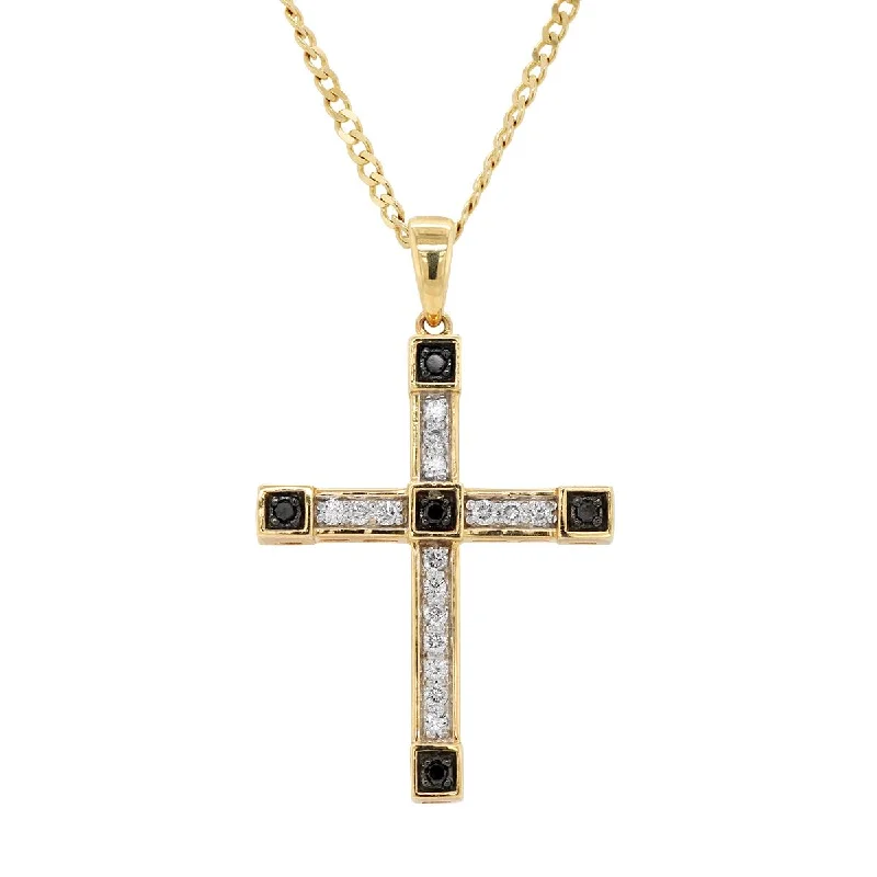 double-layered choker necklace YELLOW GOLD CROSS PENDANT WITH BLACK AND WHITE DIAMONDS, 3/8 CT TW double-layered choker necklace YELLOW GOLD CROSS PENDANT WITH BLACK AND WHITE DIAMONDS, 3/8 CT TW