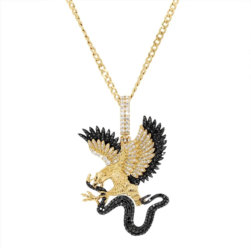 delicate marquise diamond band YELLOW GOLD EAGLE AND SNAKE CHARM WITH BLACK AND WHITE DIAMONDS, 1 7/8 CT TW delicate marquise diamond band YELLOW GOLD EAGLE AND SNAKE CHARM WITH BLACK AND WHITE DIAMONDS, 1 7/8 CT TW