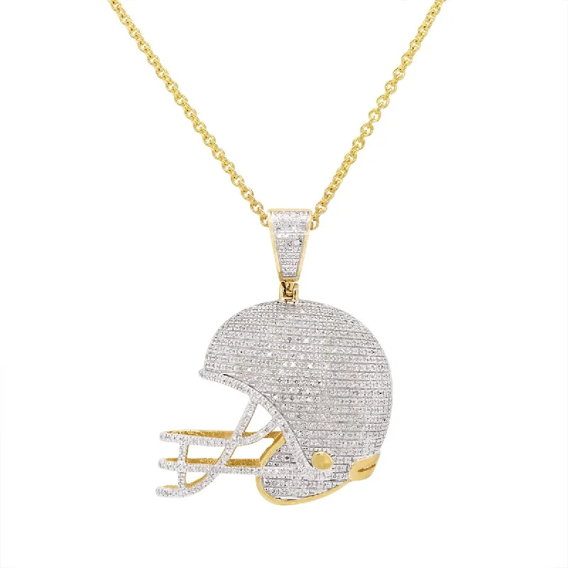 unique tribal silver ring YELLOW GOLD FOOTBALL HELMET CHARM PENDANT WITH DIAMONDS