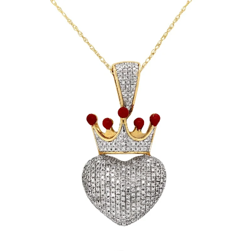 classic pearl choker necklace YELLOW GOLD HEART AND CROWN PENDANT WITH DIAMONDS, 1 1/2 CT TW classic pearl choker necklace YELLOW GOLD HEART AND CROWN PENDANT WITH DIAMONDS, 1 1/2 CT TW