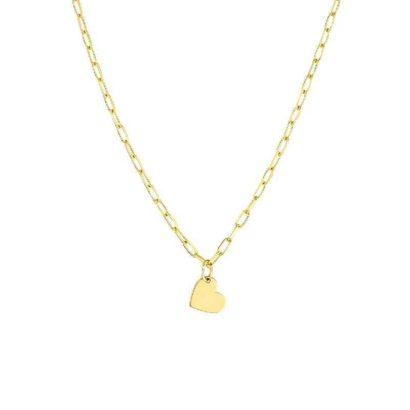 YELLOW GOLD HEART PENDANT NECKLACE WITH PAPERCLIP CHAIN