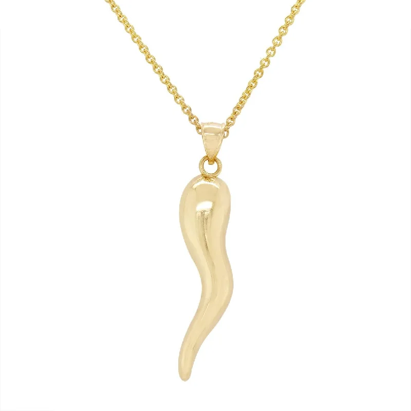 handmade wooden bead necklace YELLOW GOLD LARGE ITALIAN HORN CHARM PENDANT