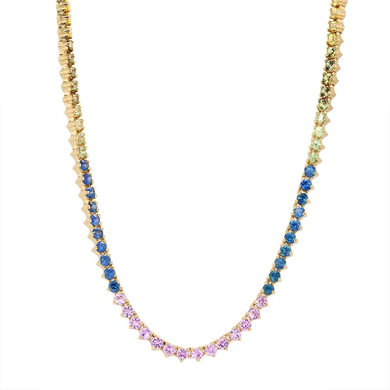butterfly pendant necklace delicate YELLOW GOLD MULI-COLOR GEMSTONE TENNIS NECKLACE