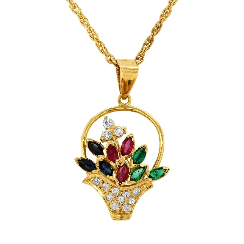 handcrafted gemstone pendant YELLOW GOLD NECKLACE WITH MULTICOLORED MARQUISE GEMS AND DIAMONDS, 1/7 CT TW handcrafted gemstone pendant YELLOW GOLD NECKLACE WITH MULTICOLORED MARQUISE GEMS AND DIAMONDS, 1/7 CT TW