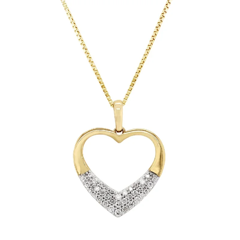 YELLOW GOLD OPEN HEART PENDANT NECKLACE WITH DIAMONDS, 1/5 CT TW