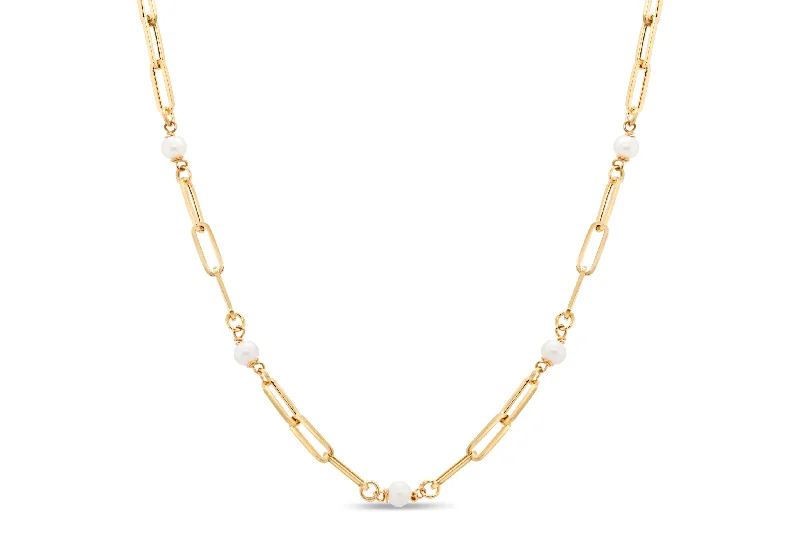 minimalist pearl pendant necklace 10K Yellow Gold & Pearl Paperclip Necklace