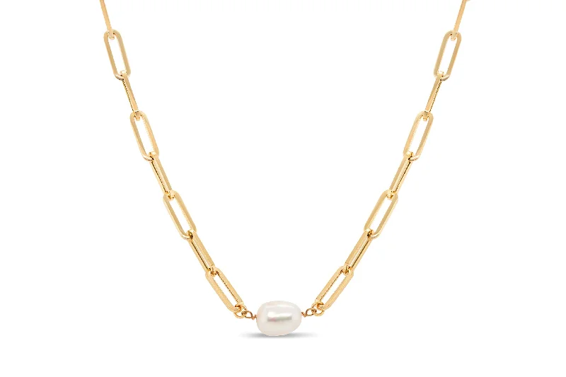 handmade raw stone engagement ring 10K Yellow Gold & White Pearl Paperclip Necklace