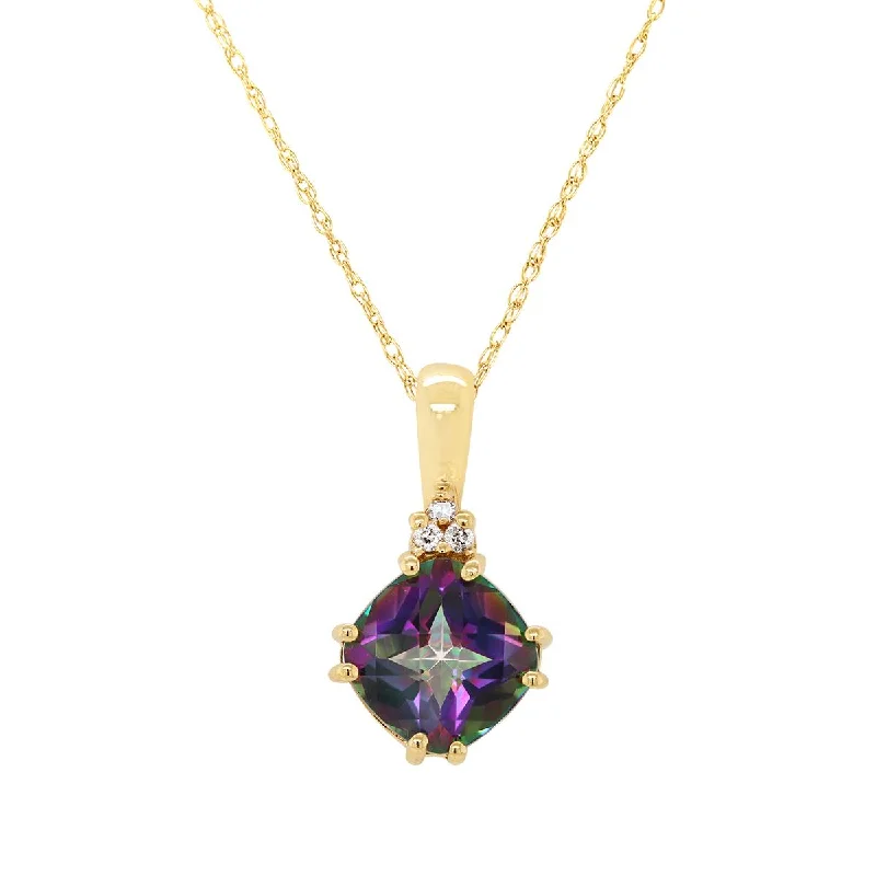 waterproof beach anklet stainless steel YELLOW GOLD PENDANT NECKLACE WITH MYSTIC FIRE TOPAZ AND DIAMONDS, .02 CT TW waterproof beach anklet stainless steel YELLOW GOLD PENDANT NECKLACE WITH MYSTIC FIRE TOPAZ AND DIAMONDS, .02 CT TW