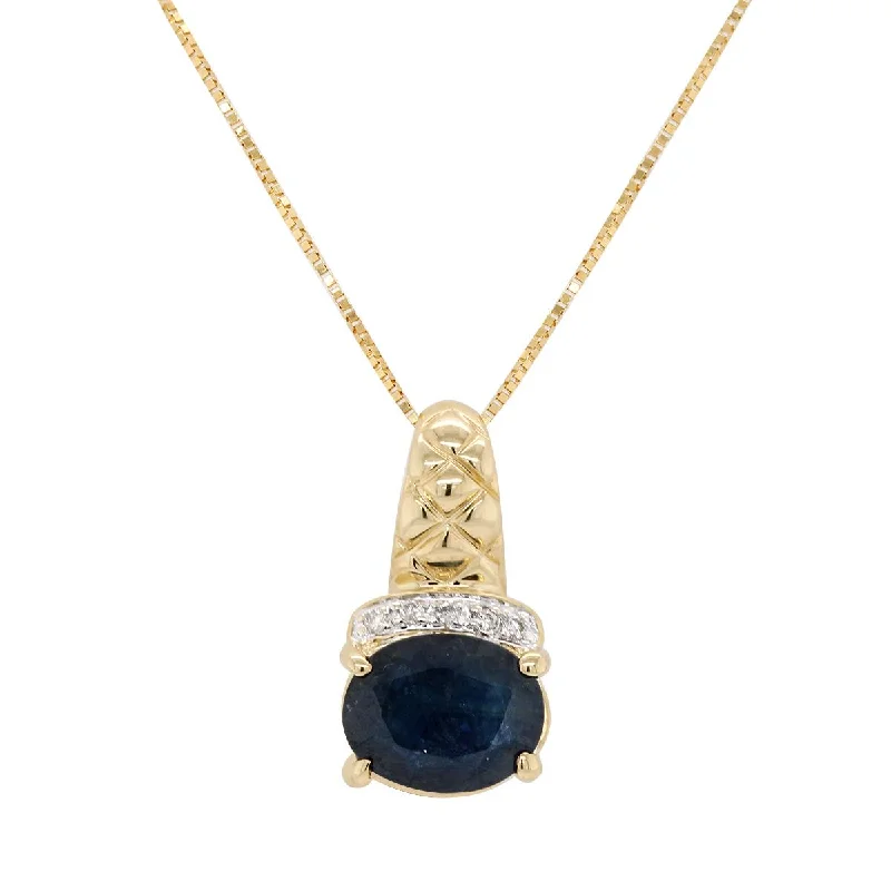 vintage art deco engagement ring YELLOW GOLD PENDANT WITH OVAL SAPPHIRE AND 5 DIAMONDS, 1/10 CT TW vintage art deco engagement ring YELLOW GOLD PENDANT WITH OVAL SAPPHIRE AND 5 DIAMONDS, 1/10 CT TW