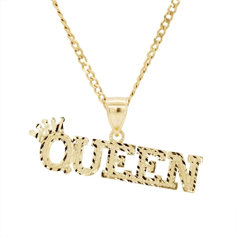 silver rope chain men YELLOW GOLD QUEEN CHARM PENDANT