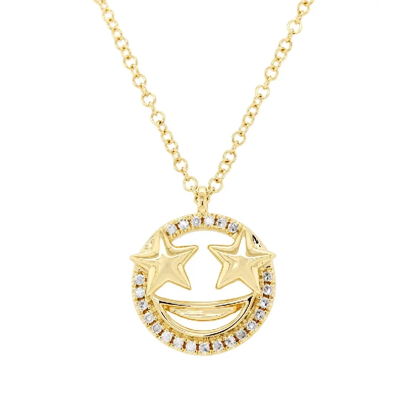 large vintage statement necklace YELLOW GOLD STAR EYE EMOJI PENDANT NECKLACE WITH DIAMONDS, .06 CT TW large vintage statement necklace YELLOW GOLD STAR EYE EMOJI PENDANT NECKLACE WITH DIAMONDS, .06 CT TW