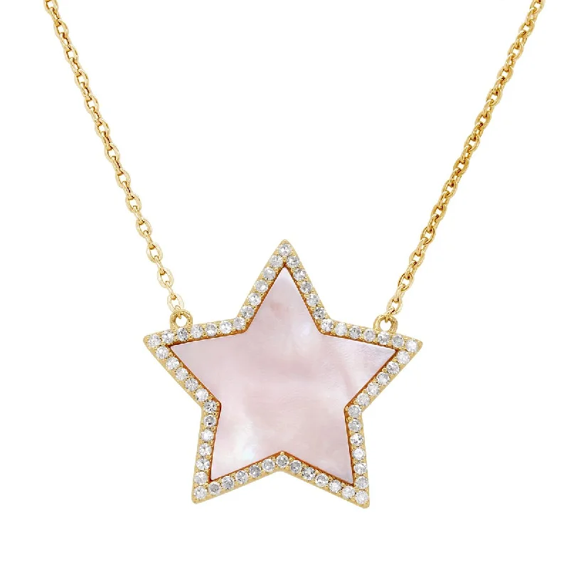 ethical lab-grown diamond ring YELLOW GOLD STAR PENDANT WITH MOTHER OF PEARL AND DIAMONDS, .36 CT TW ethical lab-grown diamond ring YELLOW GOLD STAR PENDANT WITH MOTHER OF PEARL AND DIAMONDS, .36 CT TW