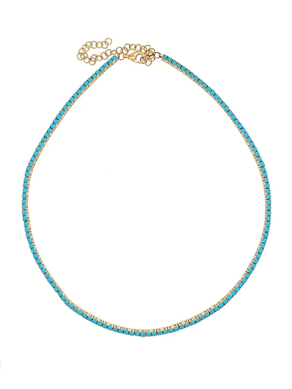 celestial star ring gold Yellow Gold Turquoise Tennis Necklace